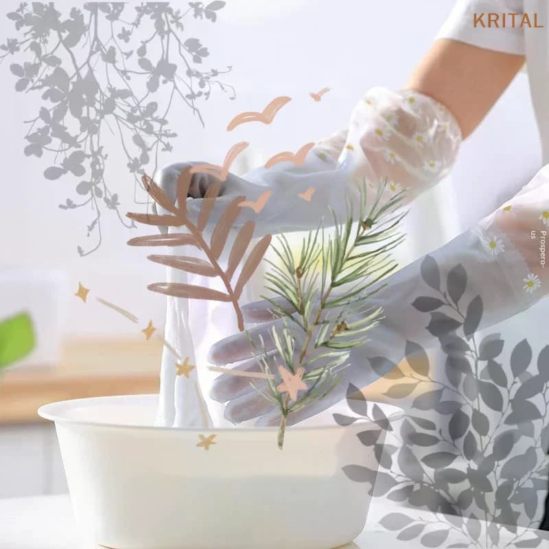 Floral Pattern Household Latex Waterproof Cleaning Gloves: Kitchen Dishwashing Laundry Wear Resistant Rubber