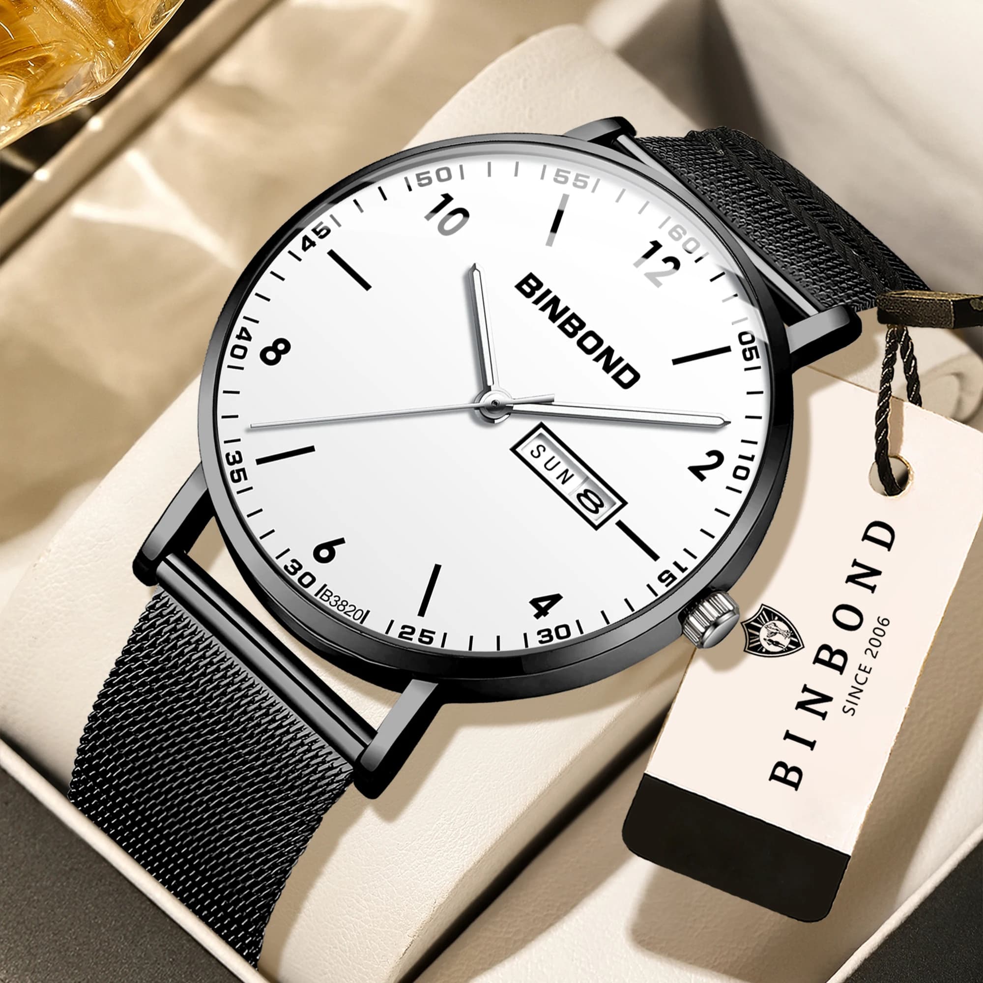 BINBOND Luxury Quartz Wristwatches For Men Luminous Waterproof Week Display Auto Date men's Watch Stainless Steel Reloj