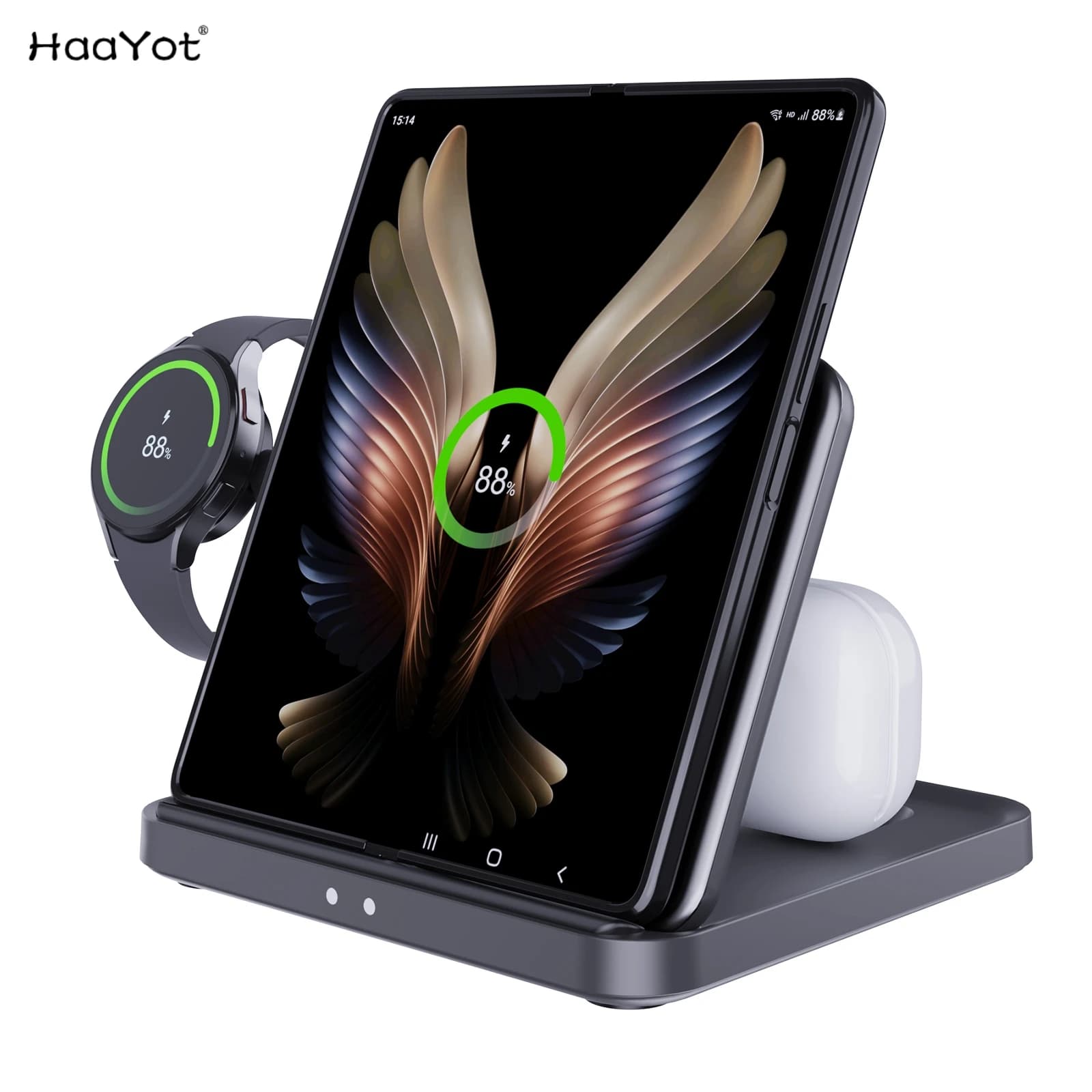 HaaYot Professional Galaxy Z Flip & Fold 7 6 5 Supporto per caricabatterie wireless Stazione di ricarica rapida Dock per S26 Ultra Galaxy Watch Buds