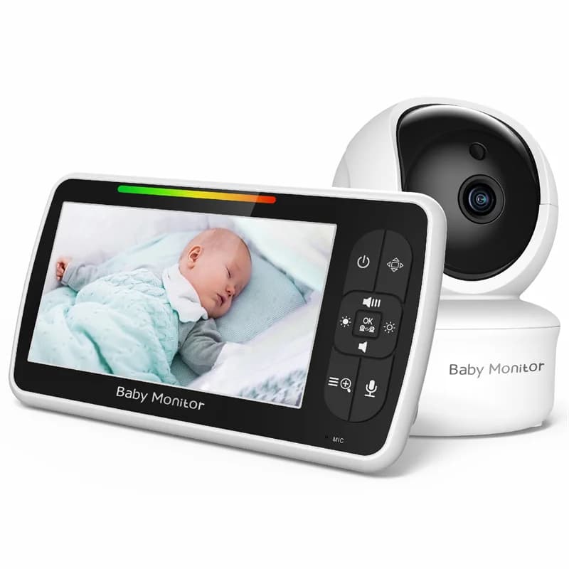 Babyphone Babystar con Schermo da 5 Pollici, Telecamera Pan-Tilt-Zoom Remota e Audio, Comunicazione Bidirezionale, Modalità VOX, Ninna Nanna