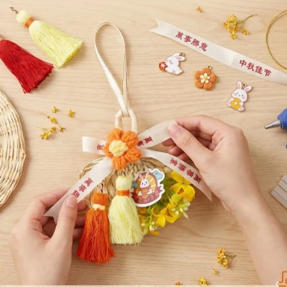Material Kit Hanging Decorations DIY Handmade Mid-Autumn Festival Decor Wind Chimes Door Ornaments Flower Tassel Hanging