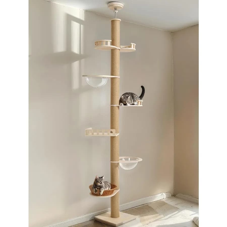 Albero per Gatti da Pavimento a Soffitto, Altezza Regolabile 106-123 Pollici, Robusto e Alto con Pali Tiragraffi Spessi 4,3 Pollici