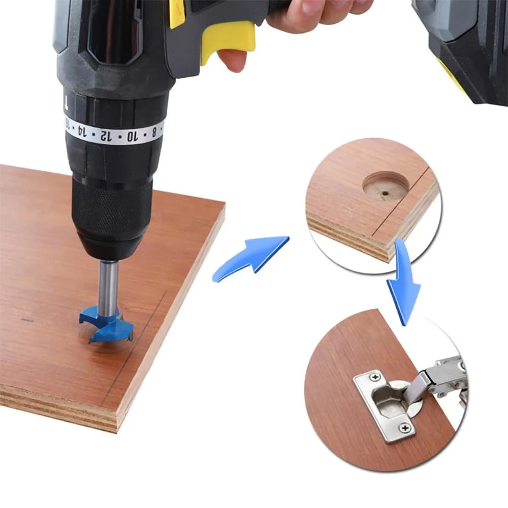 35mm Hole Cutter Concealed Hinge Jig Kit for Cabinet Cupboard Door Woodworking Tool Hinge Drilling Hole Jig with Depth Stop