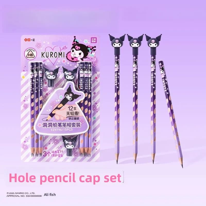 Kuromi Pencil Ergonomic Grip Writing Pencil Durable Cartoon Lead Pencil with Cap Cute Kawaii Stationery Gift for Students daily