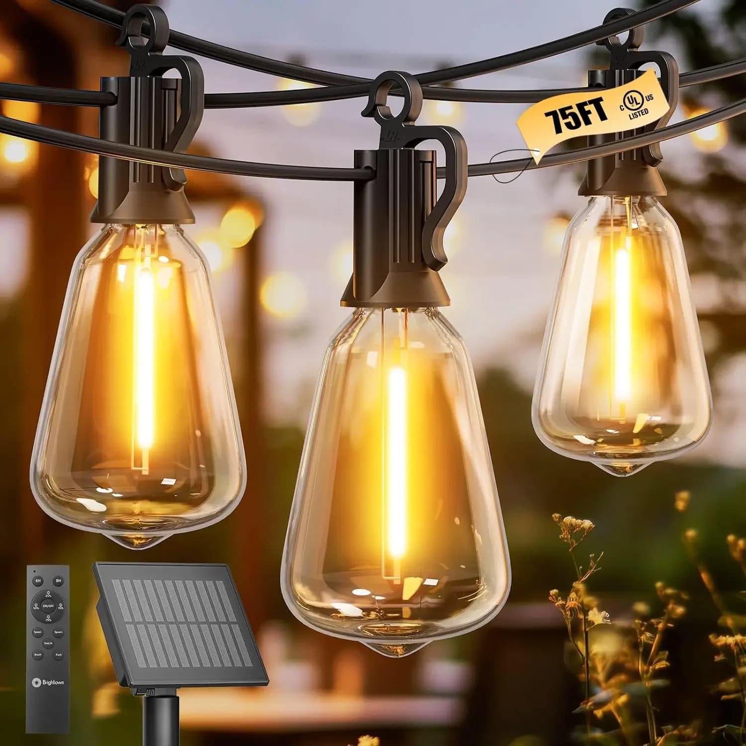 Luci Solari a Stringa per Esterni Impermeabili 22,8m 35 Lampadine LED St38 Infrangibili 2700K con Telecomando per Campeggio