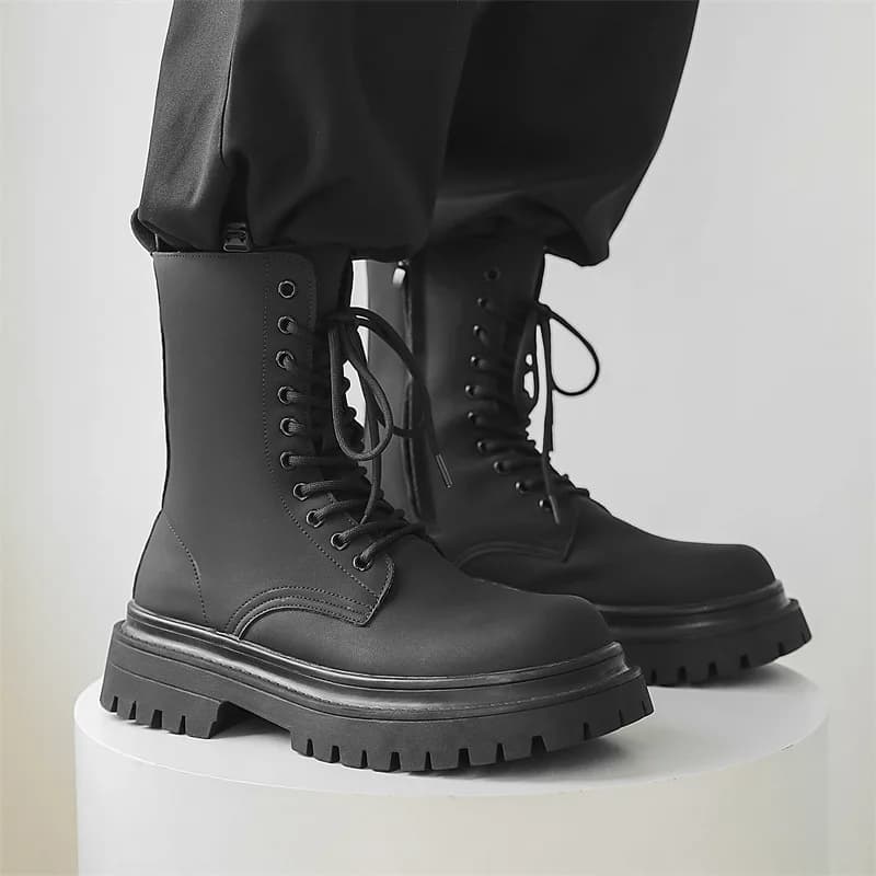 Stivali da uomo in stile inglese, casual, da discoteca, alti, da motociclista, con lacci, in pelle naturale, stivali da cowboy con plateau, botas lunghe