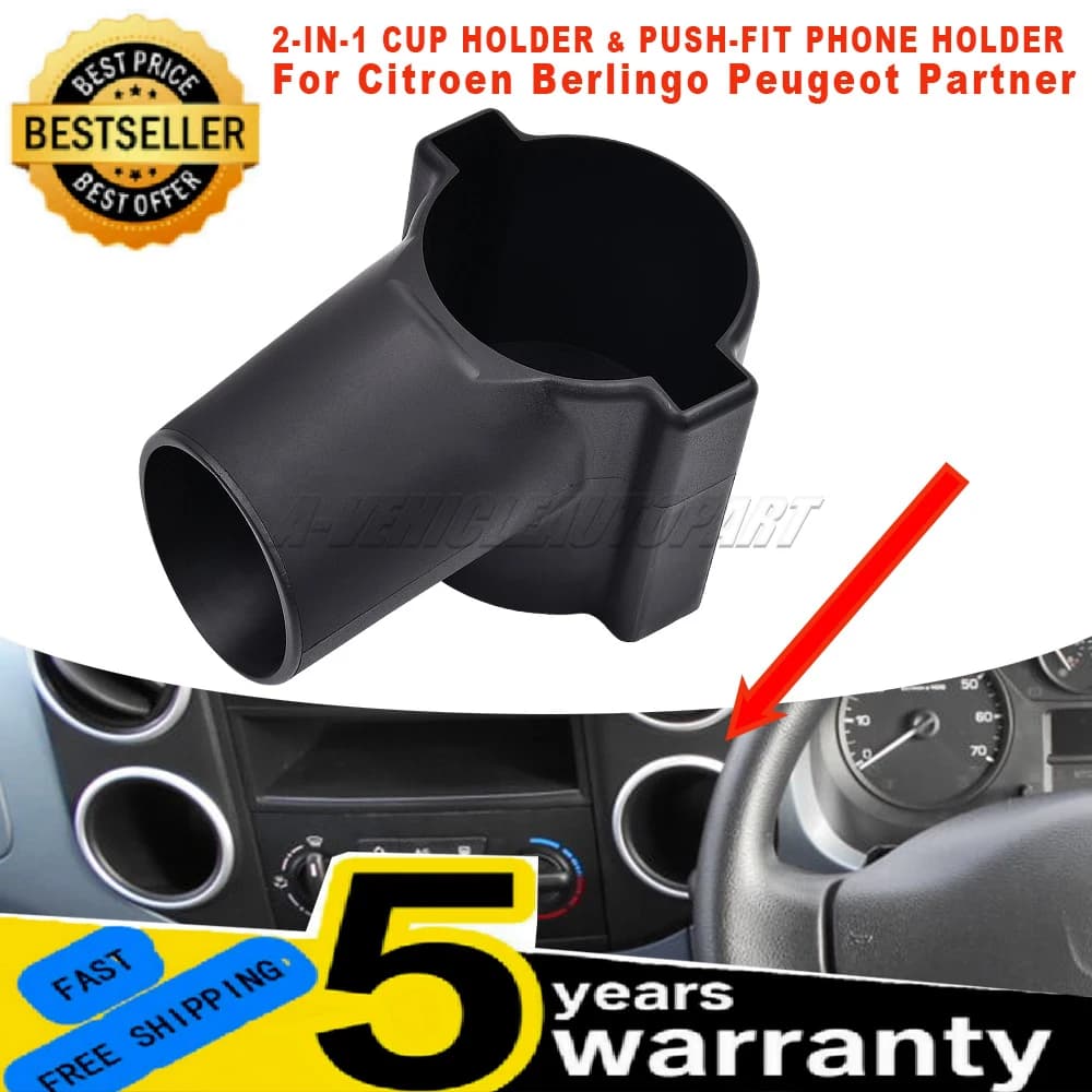 New For Citroen Berlingo Peugeot Partner 2008-2016 Centre Console Cup Holder Doubles as a Push-Fit Phone Holder car accessories