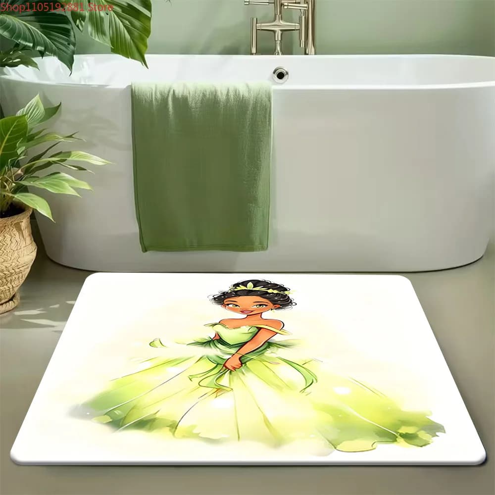 Tappetino da bagno Disney Princess Tiana Green Gown Watercolor, tappeto da bagno super assorbente antiscivolo, elegante tappeto da doccia con personaggio principessa M