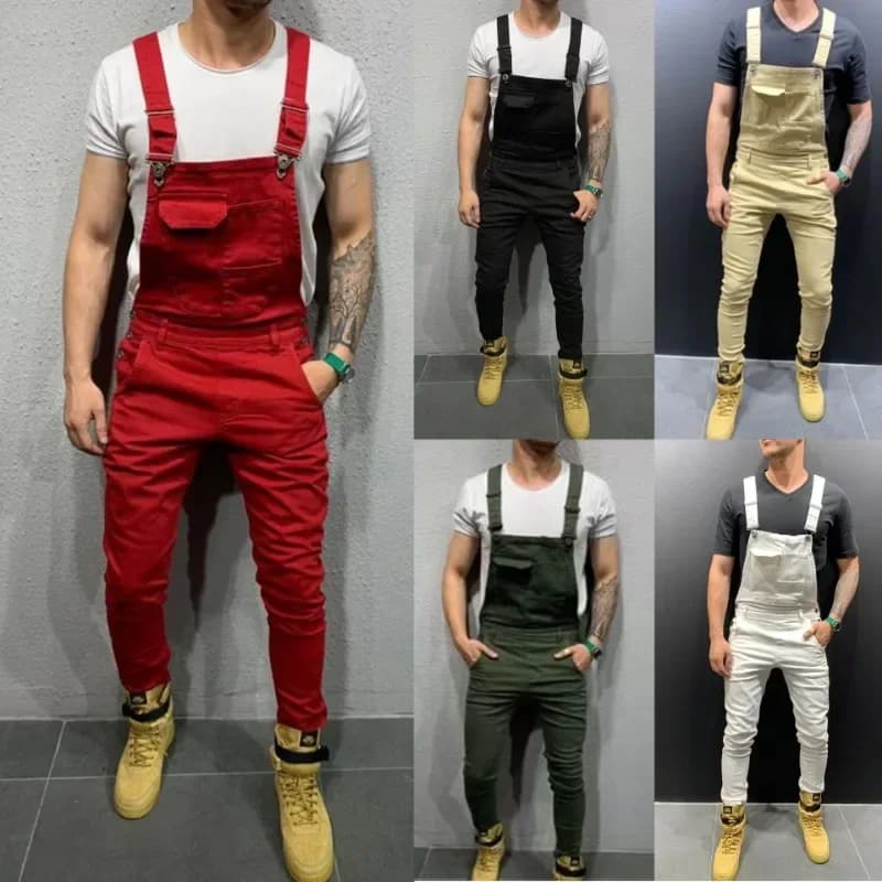Nuovi Salopette in Denim Tie-Dye da Uomo, Pantaloni alla Moda Slim Fit e Snellenti, 6 Colori Solidi, Nuovo Stile Jeans da Uomo, Abbigliamento da Lavoro Popolare