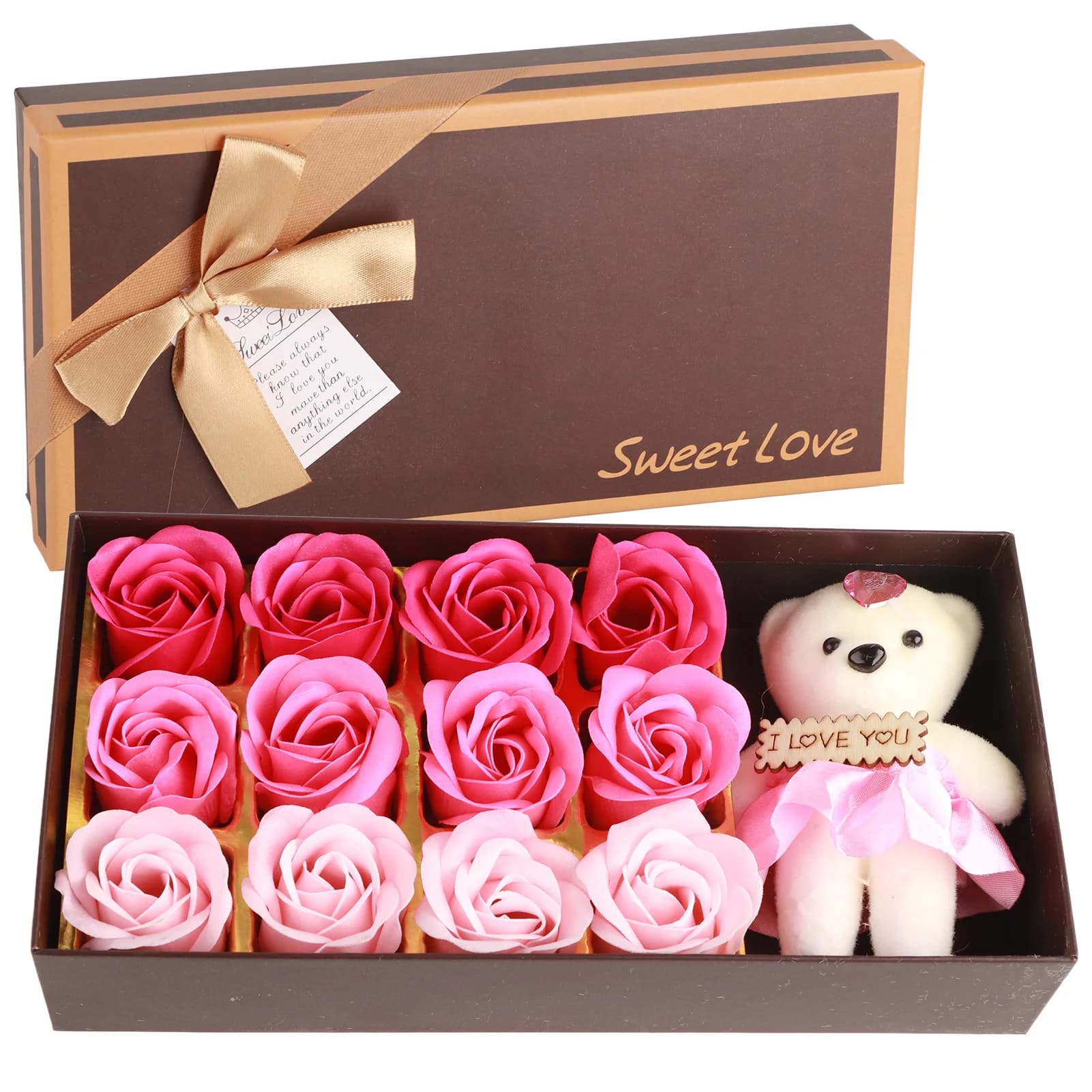Fiore di Sapone 12 Fiori di Sapone Orsacchiotto di Peluche Regalo Romantico per San Valentino con Scatola