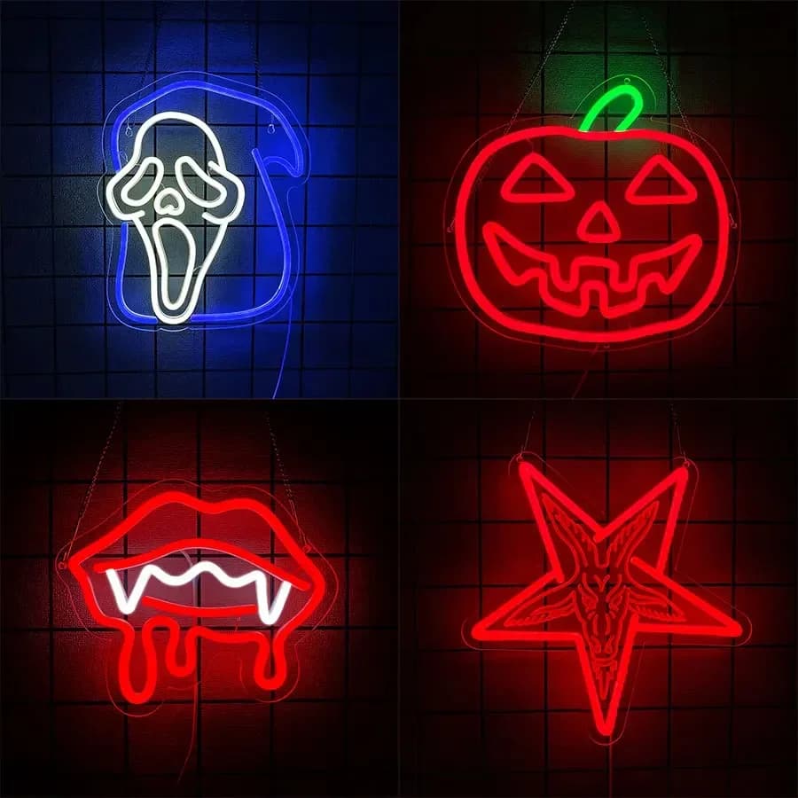 Insegna al Neon di Halloween con Fantasma e Zucca, Luce al Neon a Forma di Fantasma, Insegna LED a Forma di Teschio Spaventoso per Camera da Letto, Sala Giochi, Mancave, Bar, Decorazioni per Feste