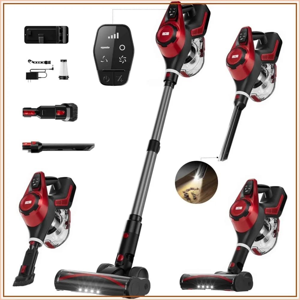 Cordless Vacuum Cleaner 45Kpa, Smart Display & 1.5L Dust Cup, 40mins Runtime, Lightweight Handheld for Pet Hair/Carpet/Hardwood/Car
