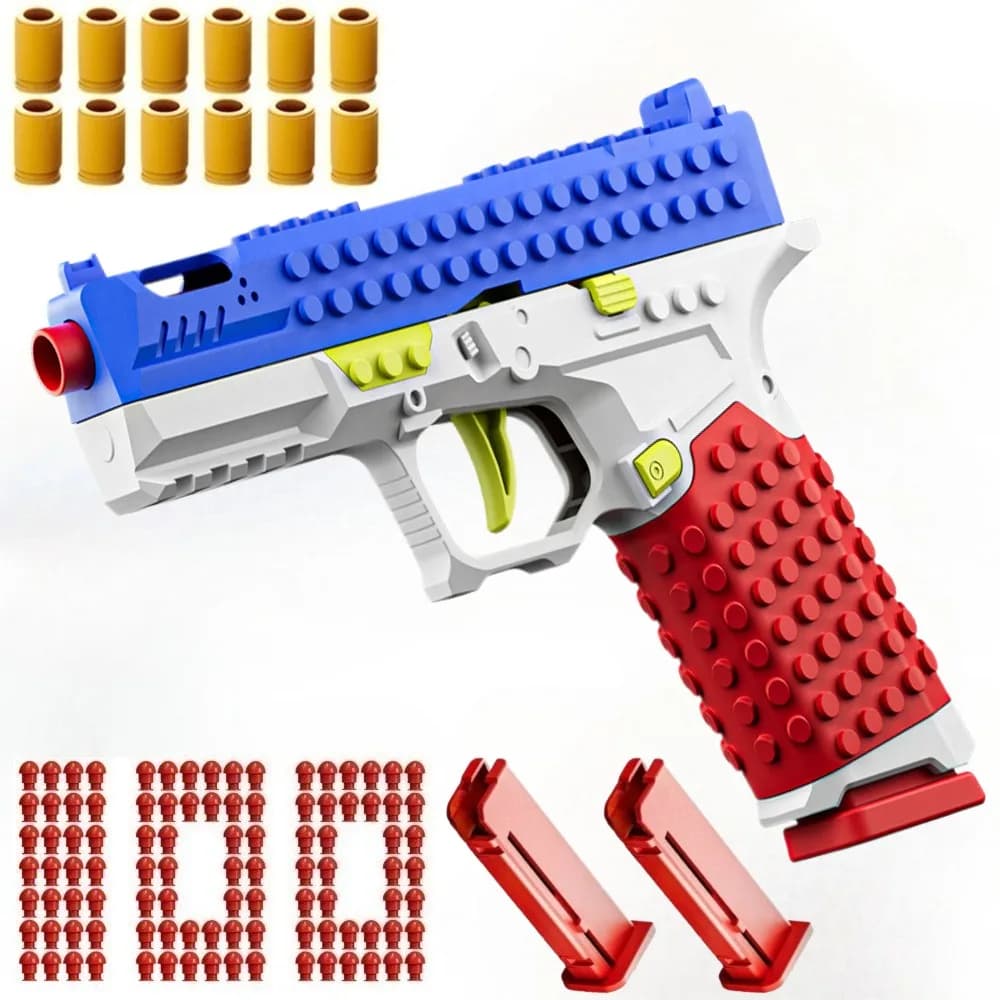 Shell Ejecting Toy Gun DIY Building Block Gun Automatic Pull Back Action Platebase Shooting Games Education Model Toy