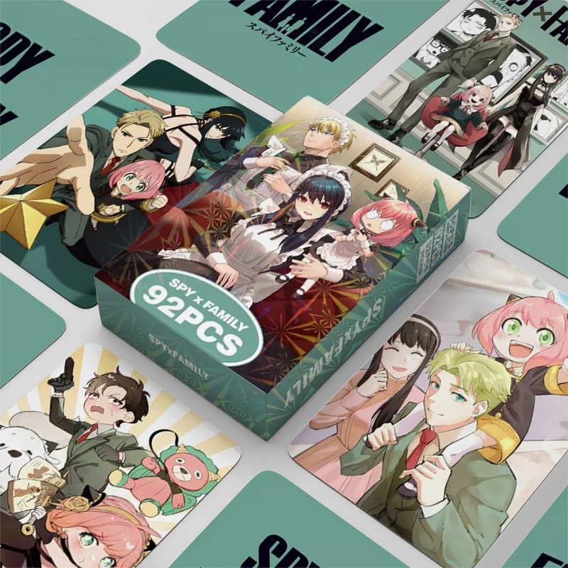 Set di 92 Carte Spy X Family Anya Forger, Carte Anime con Personaggio Anya, Carte Laser Bifacciali, Carte Lomo, Collezione di Giocattoli per Fan