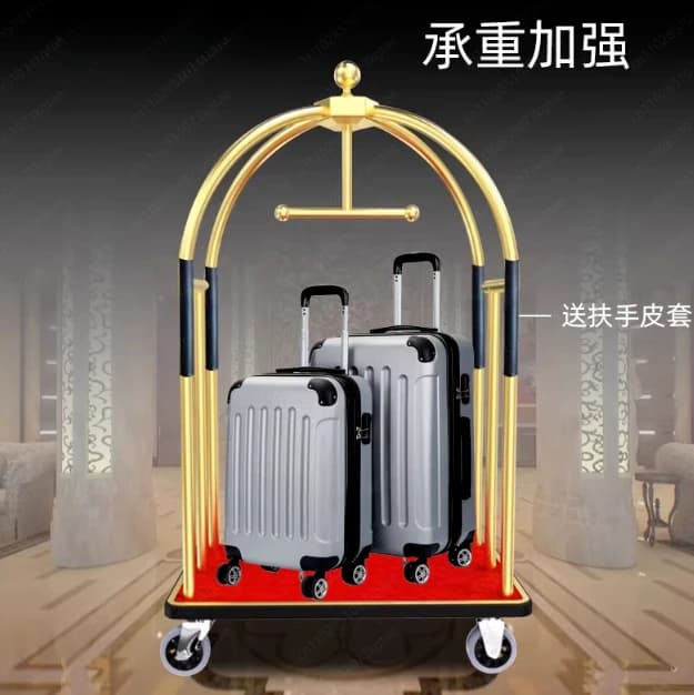 Carrello portabagagli per hotel in acciaio inossidabile con ruote silenziose, per concierge e hall, rinforzato, con maniglia a trazione manuale