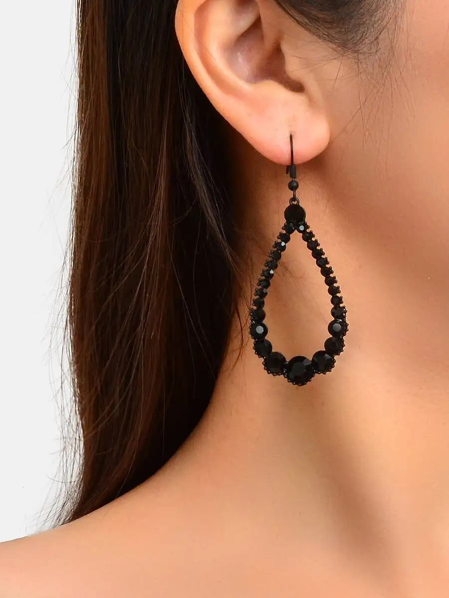 Black water drop pendant earrings fashion style one pair