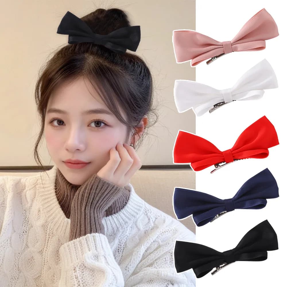 2 pezzi stile coreano pezzo fiocco in raso forcina laterale nastro bianco nero fiocchi per capelli clip per donne ragazze accessori per capelli estivi