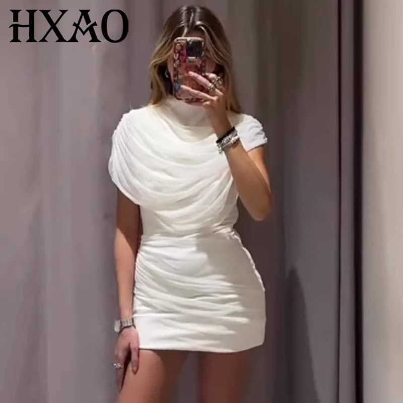 HXAO Mini White Ruffled Dress Womens Dresses Summer 2026 Elegant Party Dresses Chic Corset Layered Sleeveelss Patchwork Vestidos