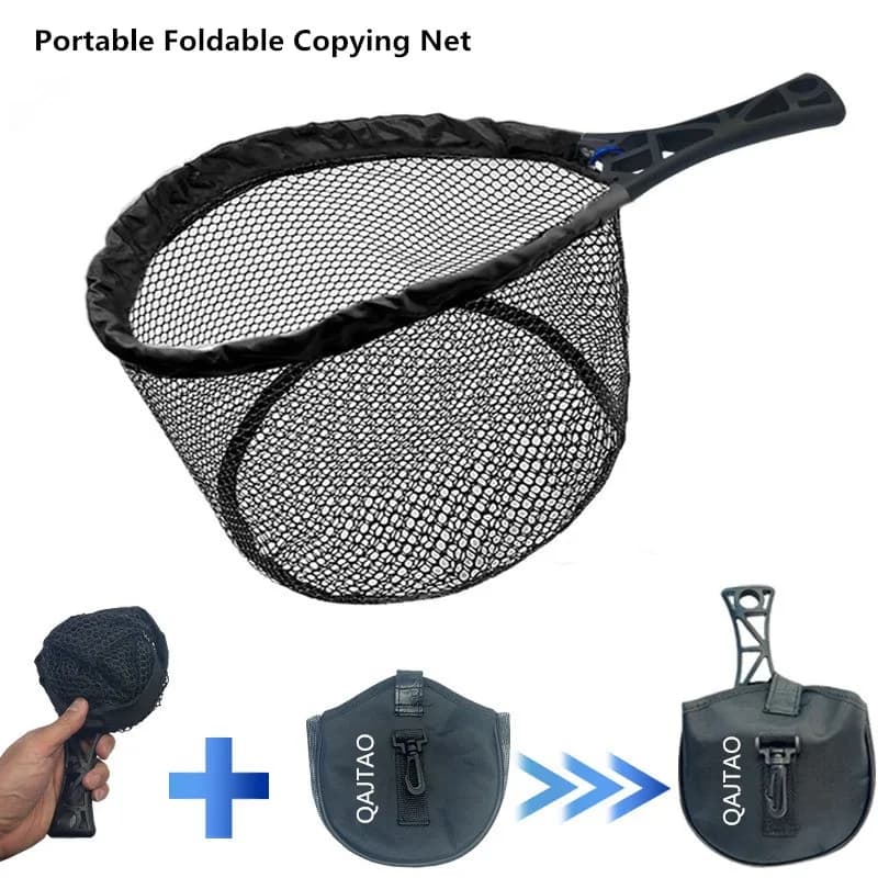 Rete da Pesca Portatile, Rete Pieghevole Rivestita in Nylon, Cerchio in Acciaio al Carbonio, Manico Robusto in Nylon, con Borsa con Clip per Carpe/Fiumi