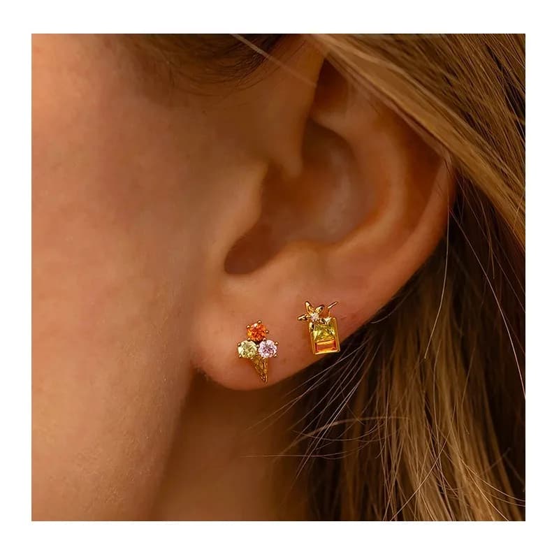 Light Luxury Temperament Zircon Ice Cream Stud Earrings Female Niche Personality Dessert Series Earrings Lollipop Simple Earring