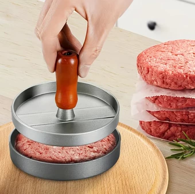 Non-Stick Aluminum Burger Press Hamburger Patty Maker with Wax Paper for Perfect BBQ Grill Patty Kitchen Tool