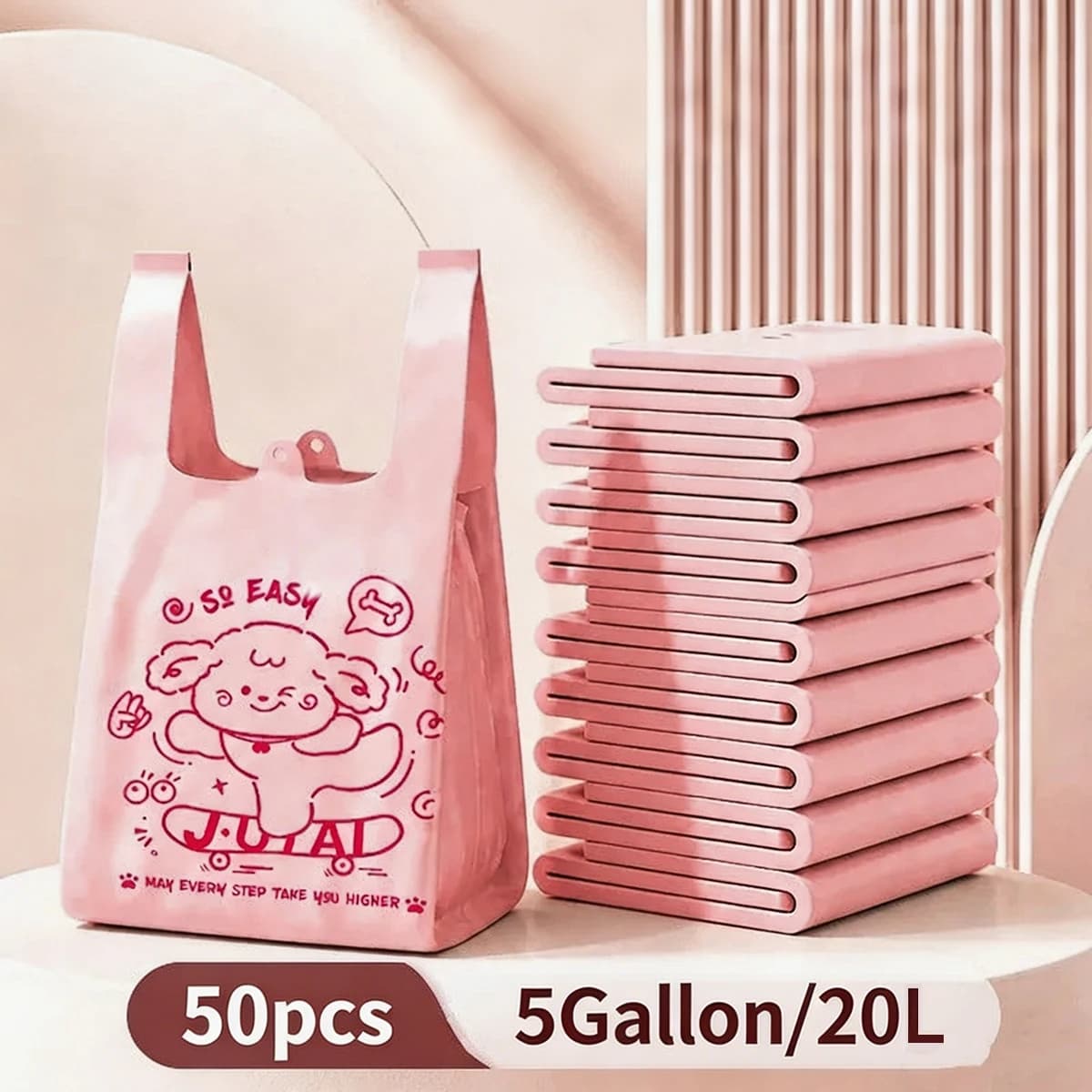 20L/5gallon Printed Handle Garbage Bags Disposable Thickened Vest‑Style Trash Bags Leakproof Household Kitchen Waste Bin Liners