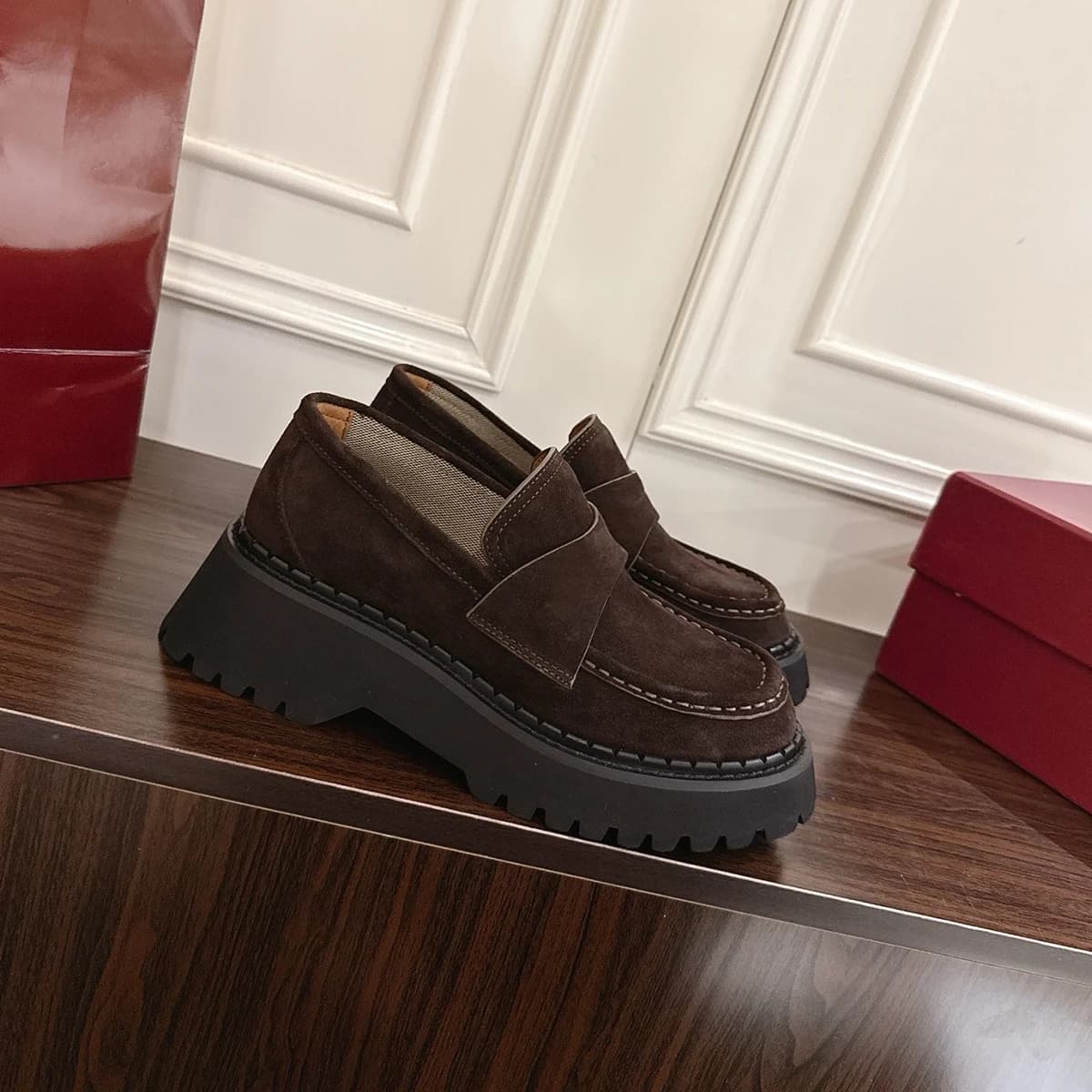 2026 New Unisex Shoes Suede Platform Loafers Slip On Chunky Sole Casual Walking Shoes--wy84