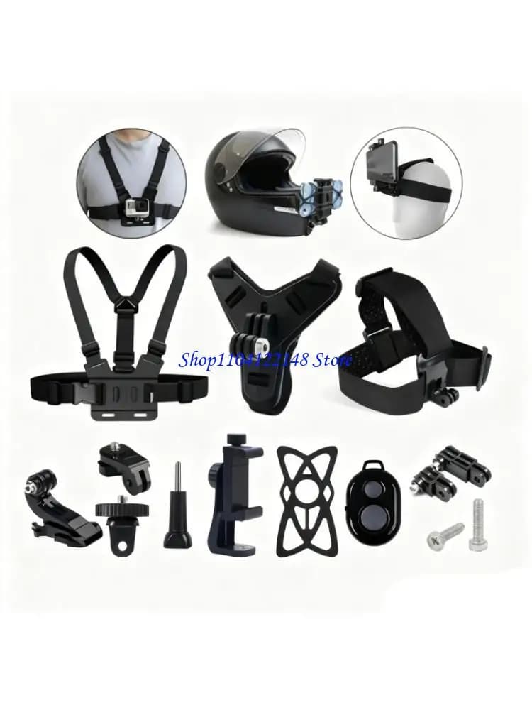 P9FA Pack of 14 supports for sports camera, set for multiple angle shootings for missions
