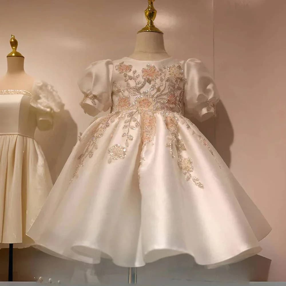Little Girl Christening Gowns Beading Toddler Girl's Baptism Dresses Glitter Sequins Newborn Baby Infant First Communion Dresses