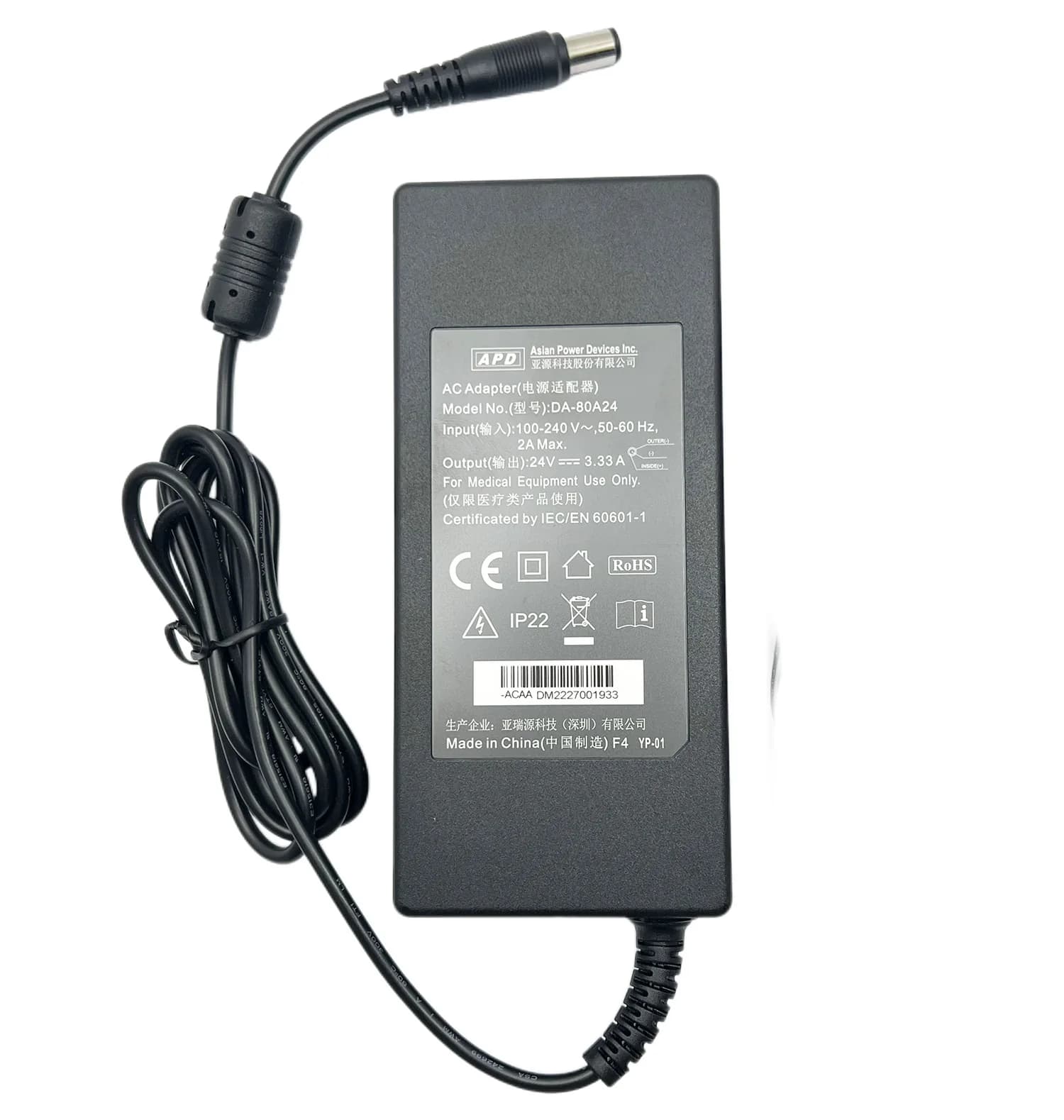Genuine APD DA-80A24 Medical Power Supply Charger For Yuwell 24V 3.33A 80W 7.4x5.0mm AC Adapter