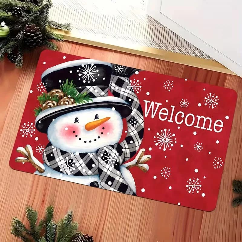 VIKAMA Christmas Snowman Snowflake Entrance Doormat, Soft Non‑Slip Washable Floor Mat, Hallway Xmas Holiday Home Decor