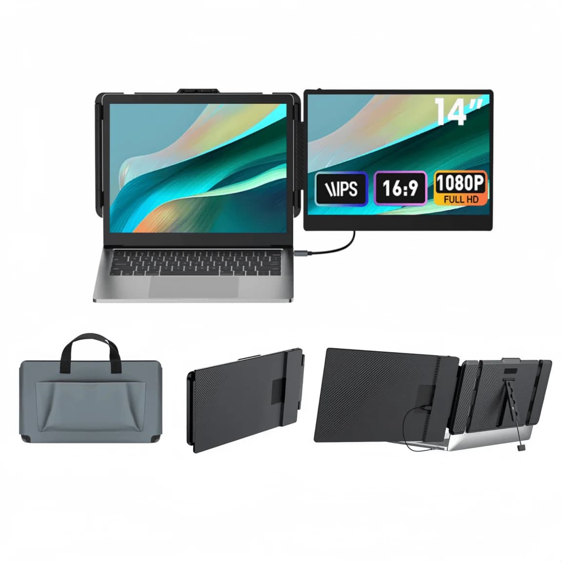 S1 Extensive 14''' FHD 1080P IPS Portable Monitor with dual ultra-thin laptop display