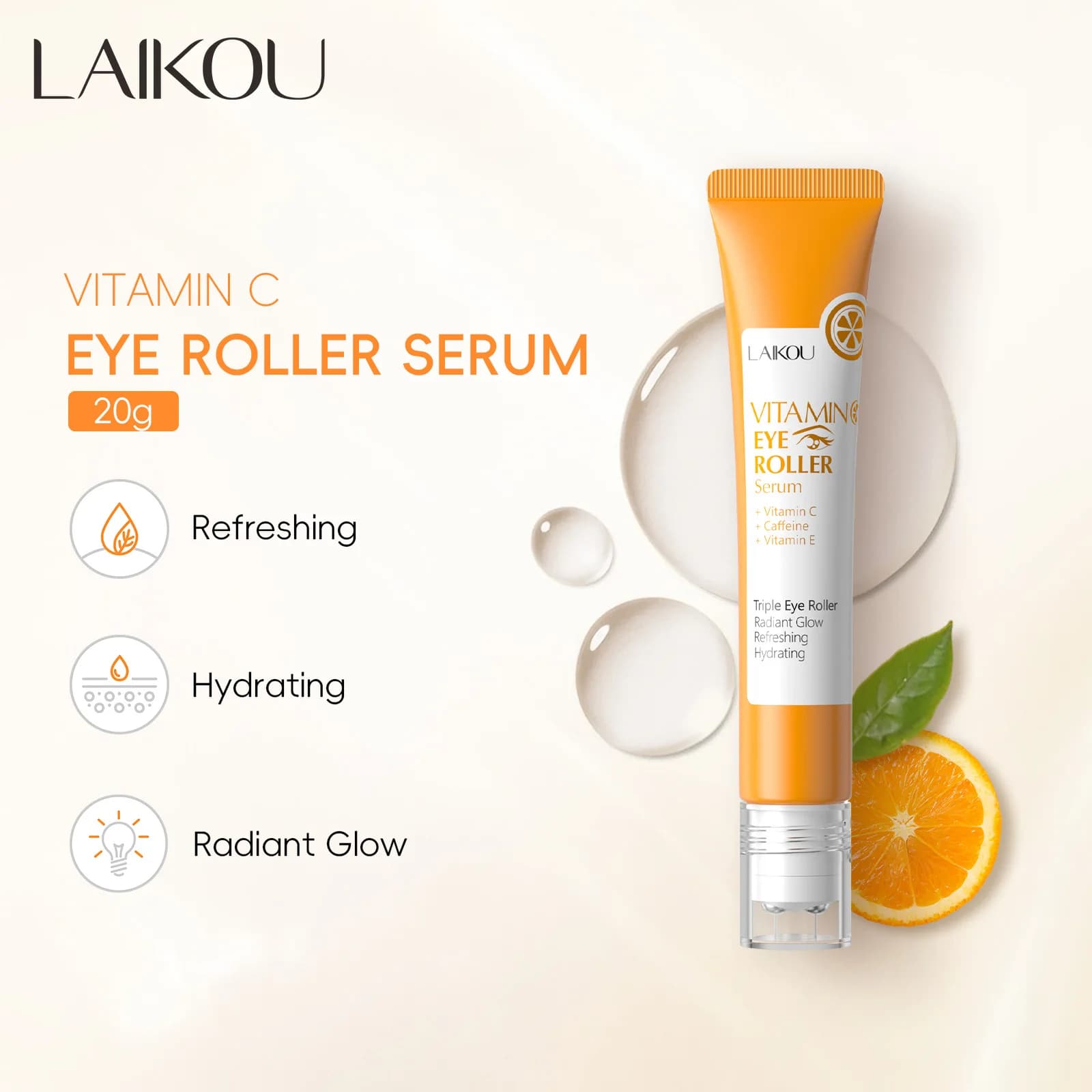 LAIKOU Serum Contour Eyes with Vitamin C and Sphere Applicator 20ml - Hydrating Treatment, Nutrition and Cooling for Eye Contour Daily Care