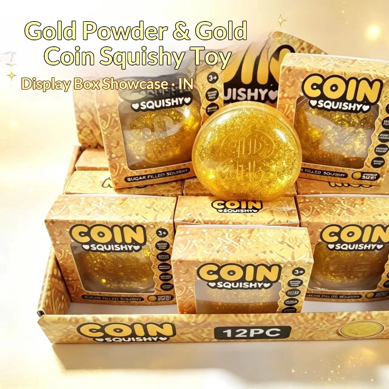 12pcs/Full Case 8.5cm Glitter Simulated Dollar Coin Squishy Toy, Slow Rising Money Stress Relief Fidget Blind Box Toy Wholesale