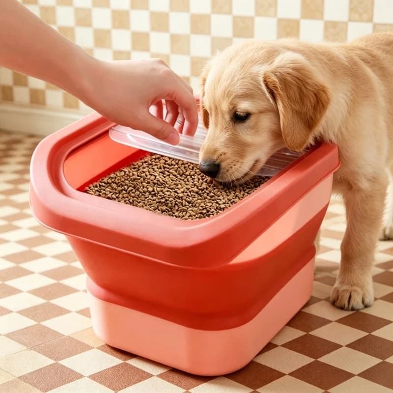 13LB Collapsible Airtight Pet Food Storage Box with Lid for Cat Dog Dry Food Kitchen Grain Rice Storage Home Daily Use