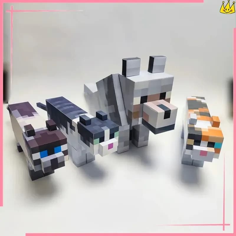 3D Calico Cat Paper Model MC Pixel Puppy Paper Model Folding Ornament DIY Handmade Origami Decorative Material Package