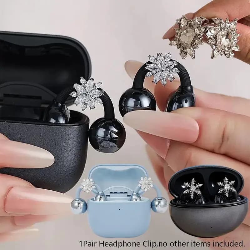 Ciondoli a forma di fiocco di neve con zirconi cubici, accessori decorativi a clip per auricolari, per cuffie wireless open-ear.