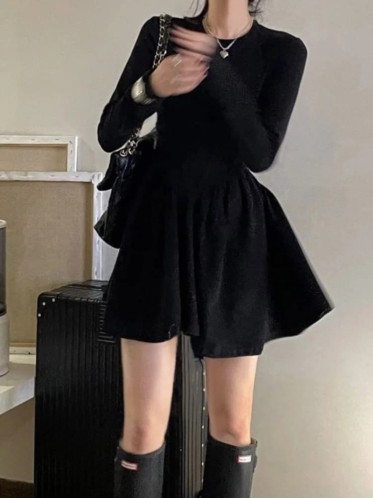 Bla Chic Thiened Long Sve Dr Donna Autunno 2025 Nuovo Design Senso Vita Cinching Gonna svasata a pieghe Casual Sle