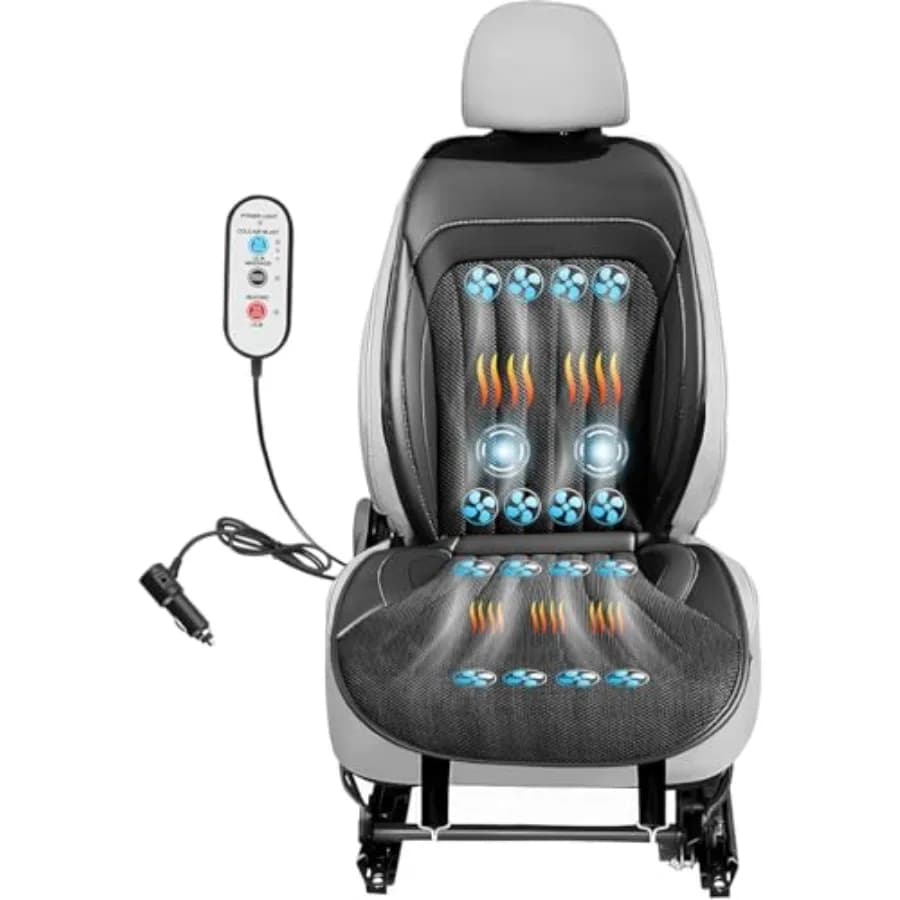 Cuscino Massaggiante 3 in 1 con Coprisedili Rinfrescanti Invernali, Massaggiatore per Sedie, Coprisedili Auto 12V per Tutto il Corpo Estate/Inverno -3