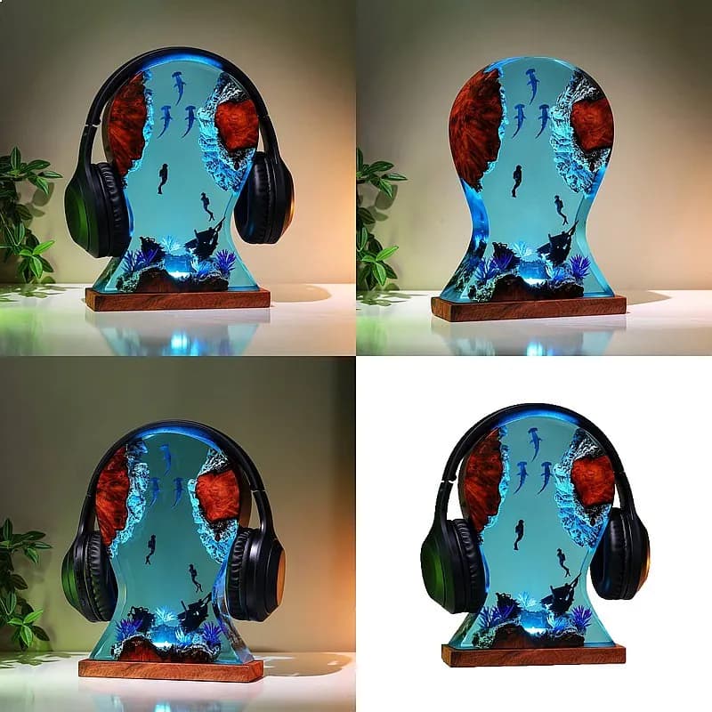 Resin Headphone Stand Diving Helmet Epoxy Lamp Desk Decor Gift for Dad