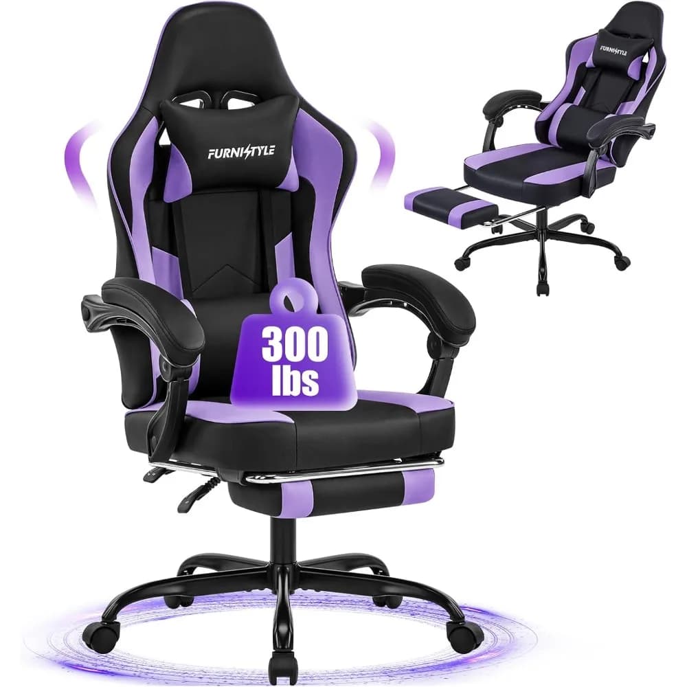 Sedia da gaming, sedie da gioco viola per adolescenti adulti, sedia da computer ergonomica con schienale alto e poggiapiedi esteso, testata rimovibile