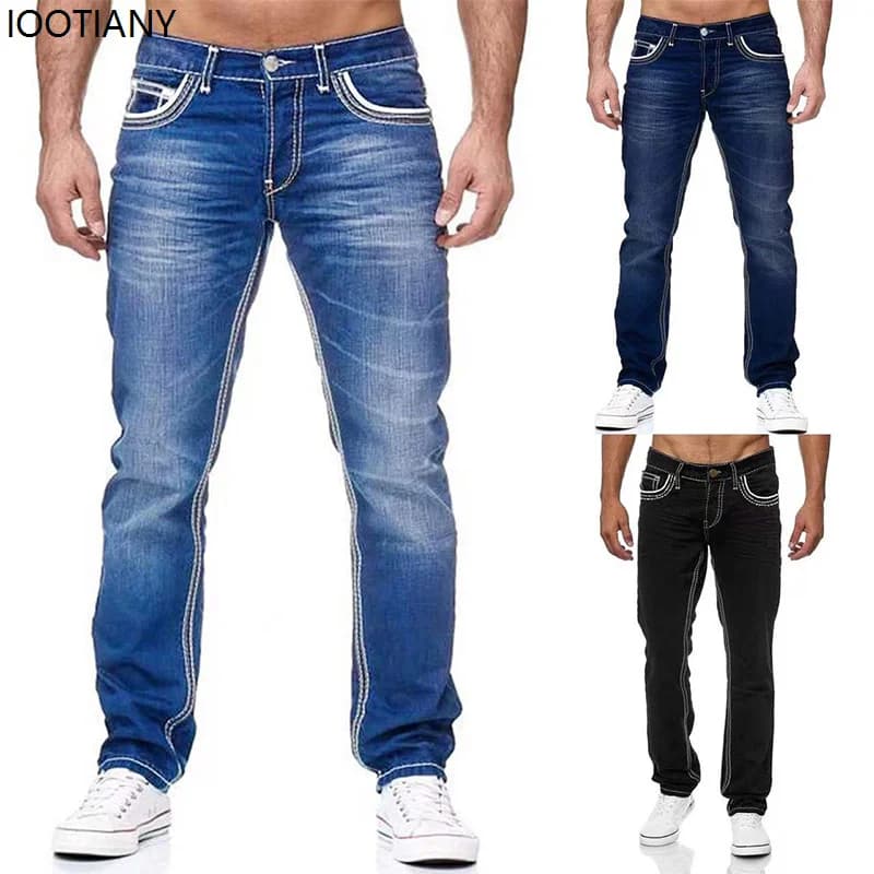 Jeans dritti da uomo lavati senza foro Jean Primavera Estate Jeans da fidanzato Streetwear Pantaloni larghi in denim di design Cacual