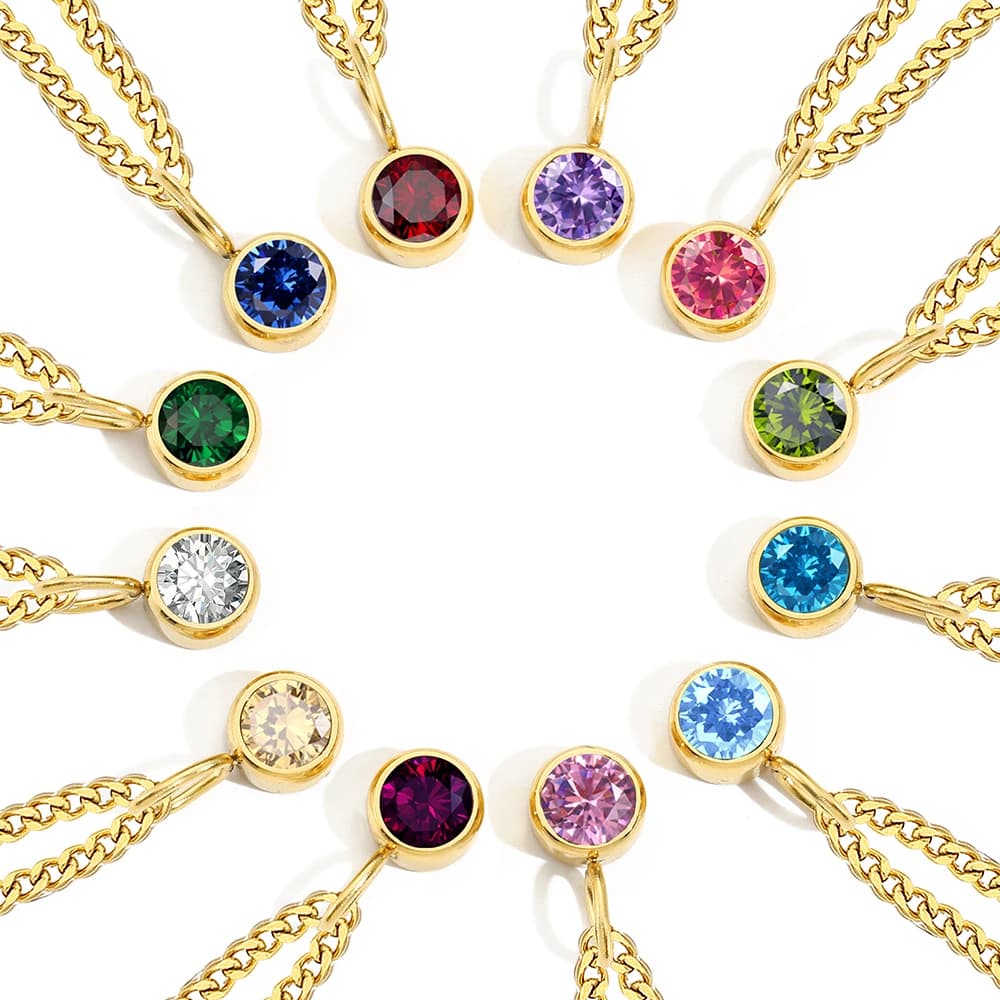 SUNIBI collana in pietra portafortuna con catena cubana in acciaio inossidabile accessori di dicembre ciondolo in pietra portafortuna con zirconi fai da te
