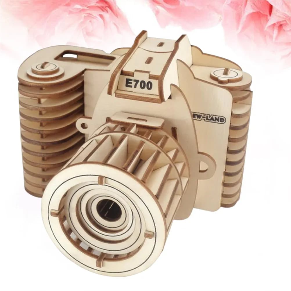 Puzzle 3D in Legno a Forma di Fotocamera, Kit di Montaggio Educativo per Bambini, Esercizio di Immaginazione Creativa, Ornamento in Miniatura da Esposizione