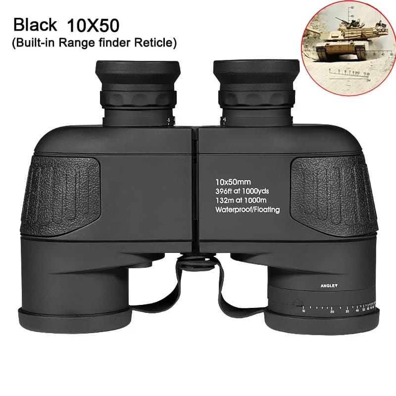 Binocolo 10x50 per adulti Binocolo militare marino impermeabile con telemetro BAK4 Prisma FMC Lente per birdwatching Canottaggio