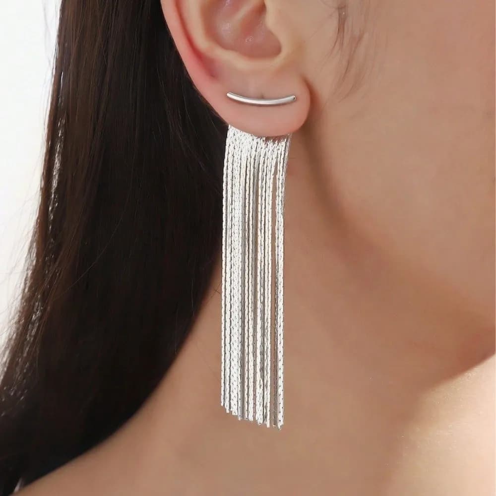 1 Paio di Orecchini Pendenti di Lusso Glamour con Nappe, Oro/Argento, Eleganti Orecchini a Goccia Scintillanti per Donna