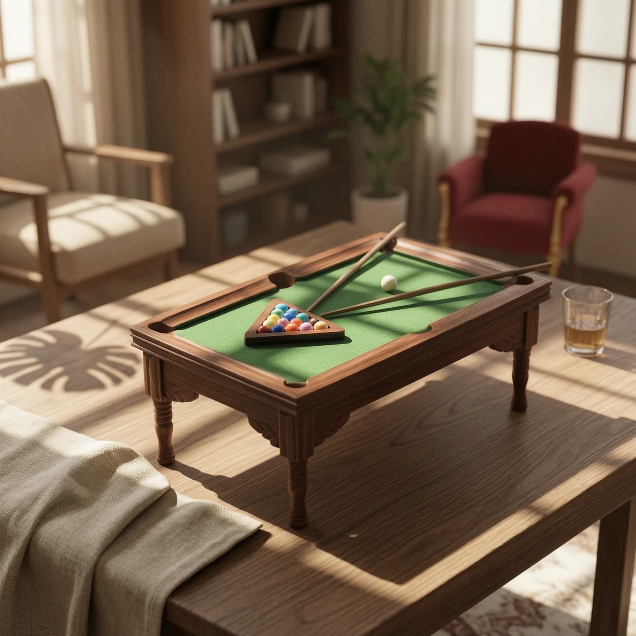 Dollhouse Billiard Table Wooden Miniature Pool Table with Cue Rack Realistic Detailed for Collectors, Diorama