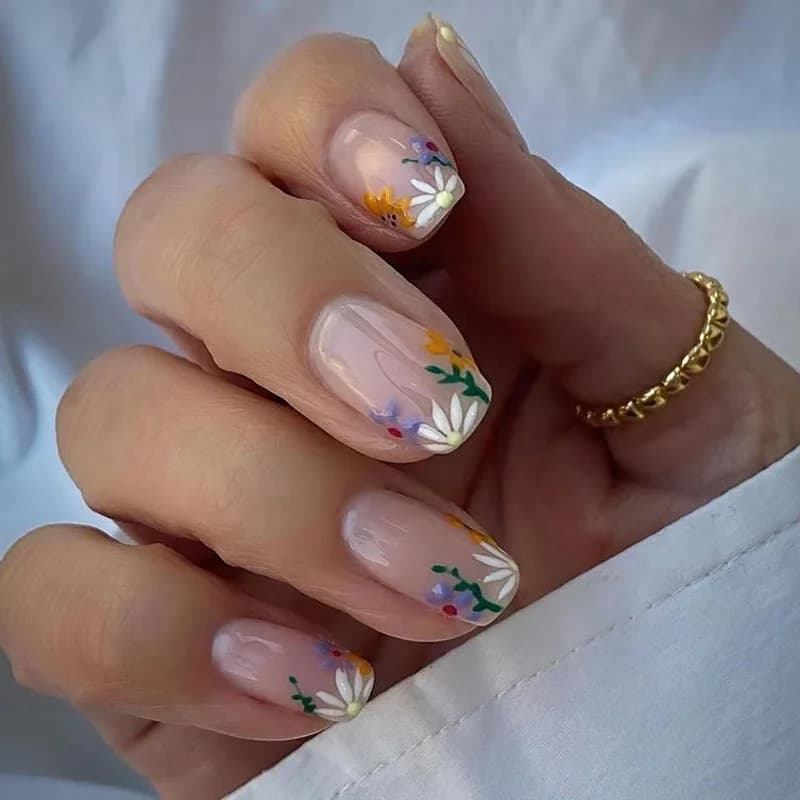 24 fiori e piante europee quadrate di media e lunga durata, viola, con decorazioni per unghie, nail art graziosa e fresca in stile primaverile, colla gelatinosa