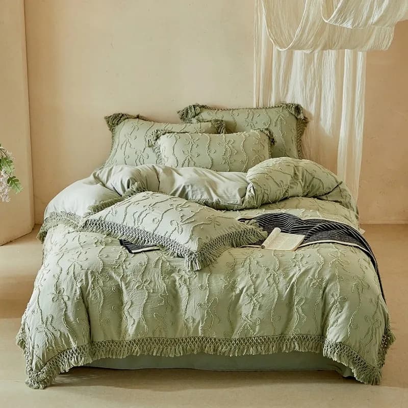Duvet Cover Bedding Set Twin Full Queen King Size 135x200 Nordic Quilt Cover 240x220 Double Single Bow Tassel Bed Linen 200x200