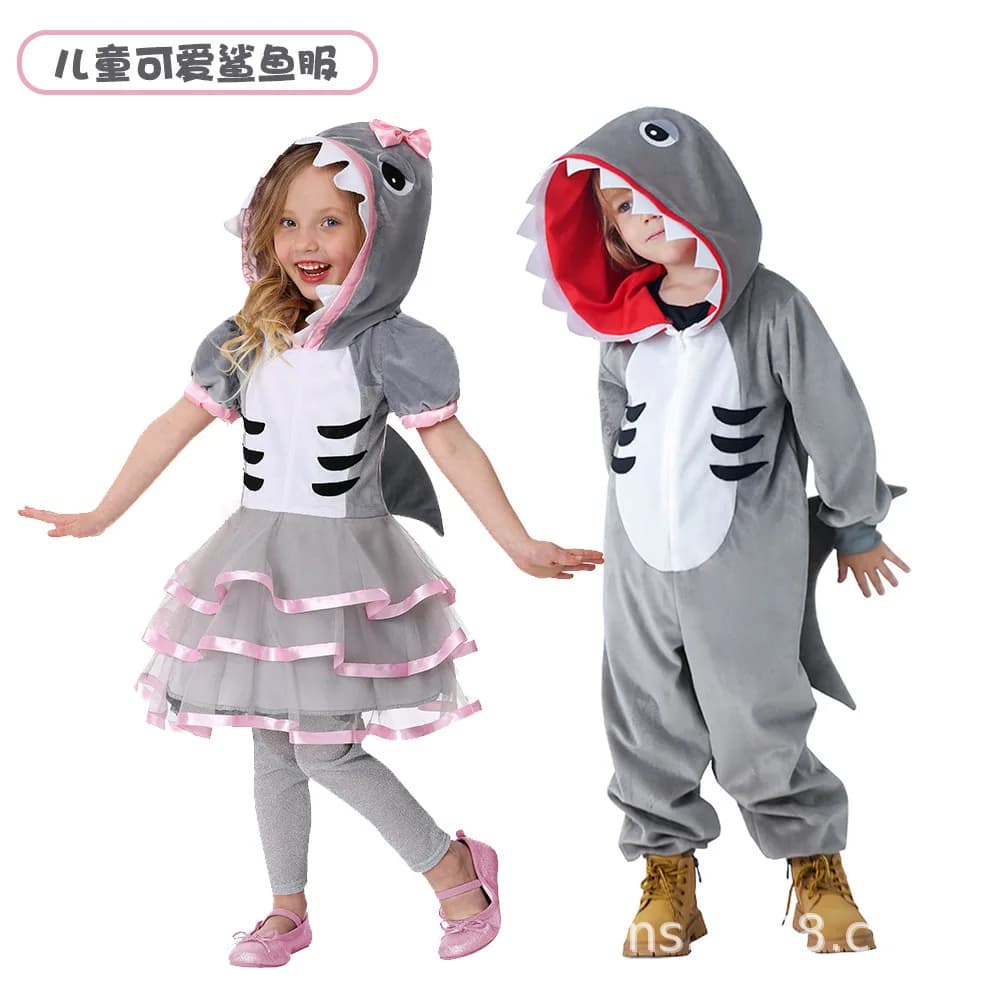 Costume da squalo per bambini per il giorno dei bambini, pigiama per animali dei cartoni animati, uniforme per spettacoli di danza dell'asilo, morbido